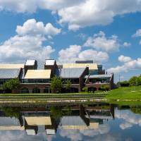 Kirkhof Center and Carillon Tower across the pond